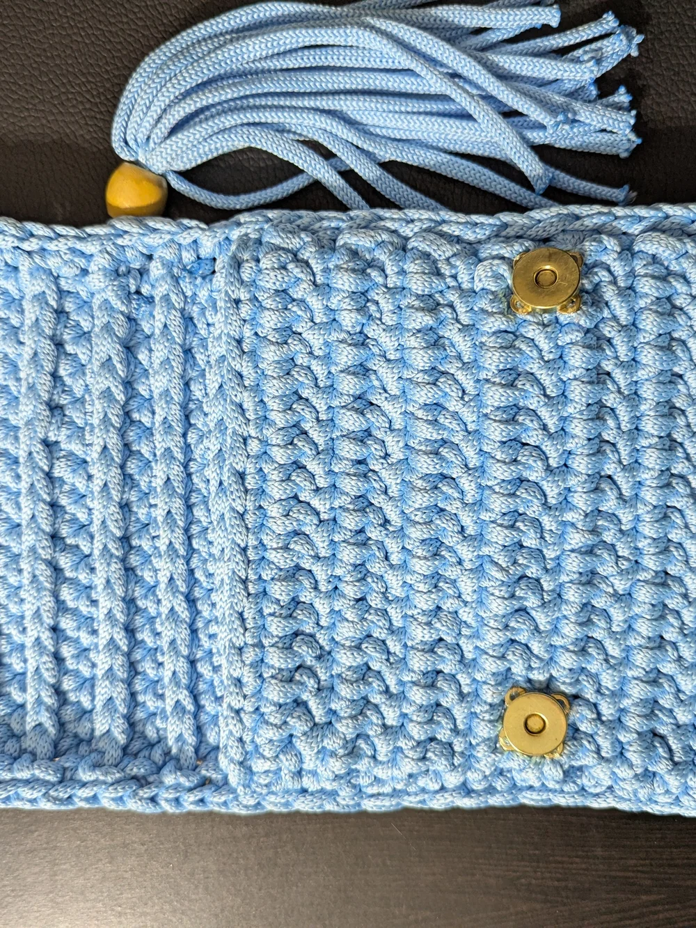 Handmade Light Blue Crochet Crossbody Bag with Tassel